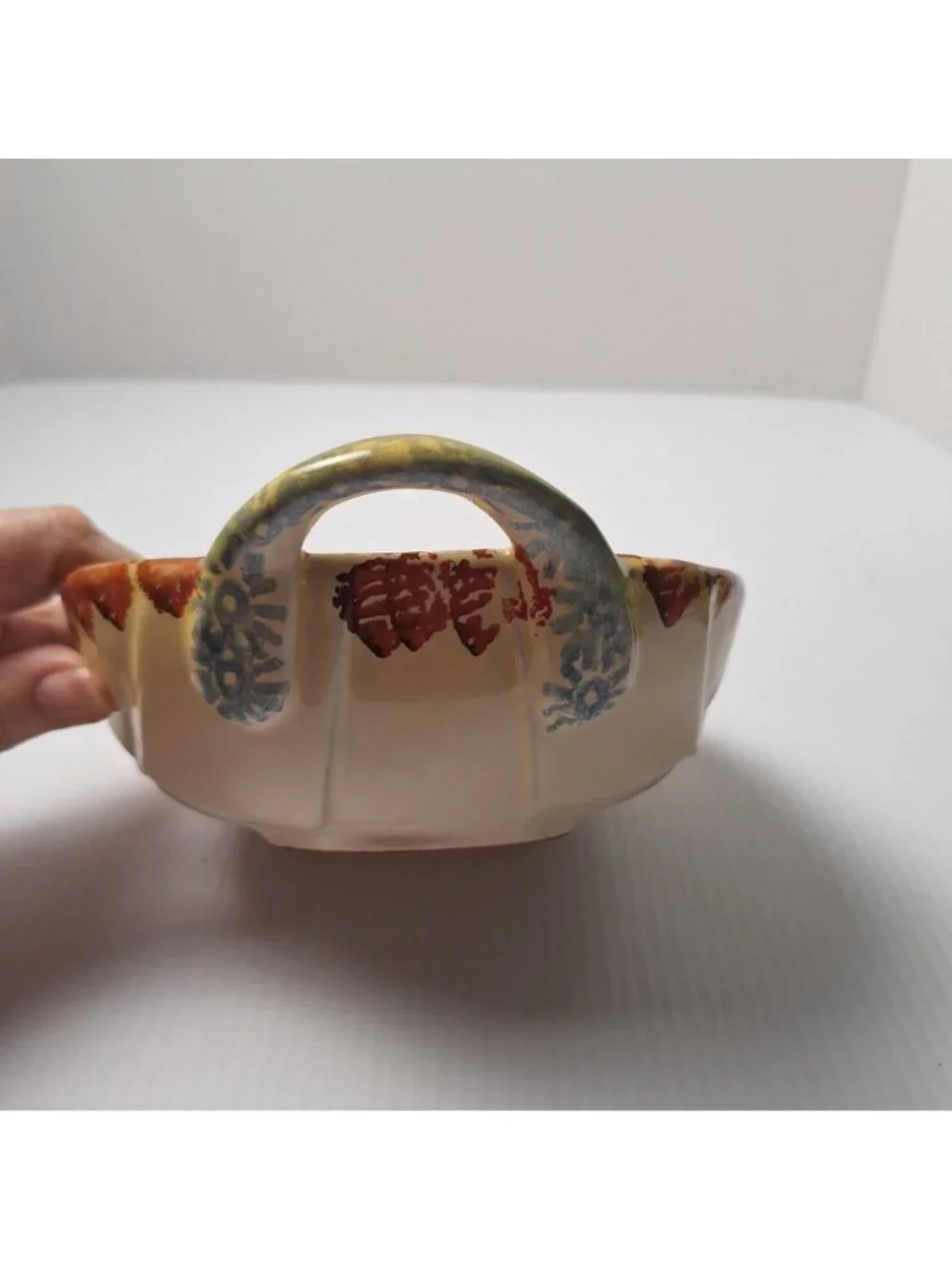 ITALIAN POTTERY CERAMIC SERVING DISH BASKET WITH 2 HANDLES SQUARE SHAPE **READ